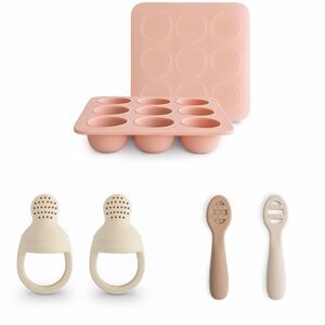 Mushie Baby Food Freezer Tray + Silicone Fresh Food Feeders + starter spoons
